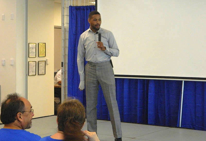 Inspiration speaker and former UT Vols football player Inky Johnson addresses the United Way of Bradley County 2014 campaign luncheon at Whirlpool in Cleveland, Tenn.