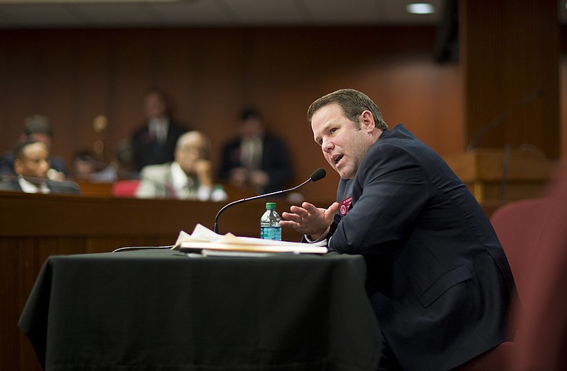 State Rep. Jay Roberts, R-Ocilla, presents a bill proposing to raise millions of dollars more to maintain Georgia's roads and bridges before the House Transportation committee on Feb. 12, 2015, in Atlanta. 