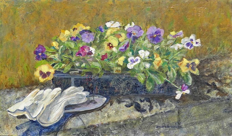 "Pansies, Glove and Trowel" reflects the time Jennie Kirkpatrick spent gardening with her late grandmother and mother