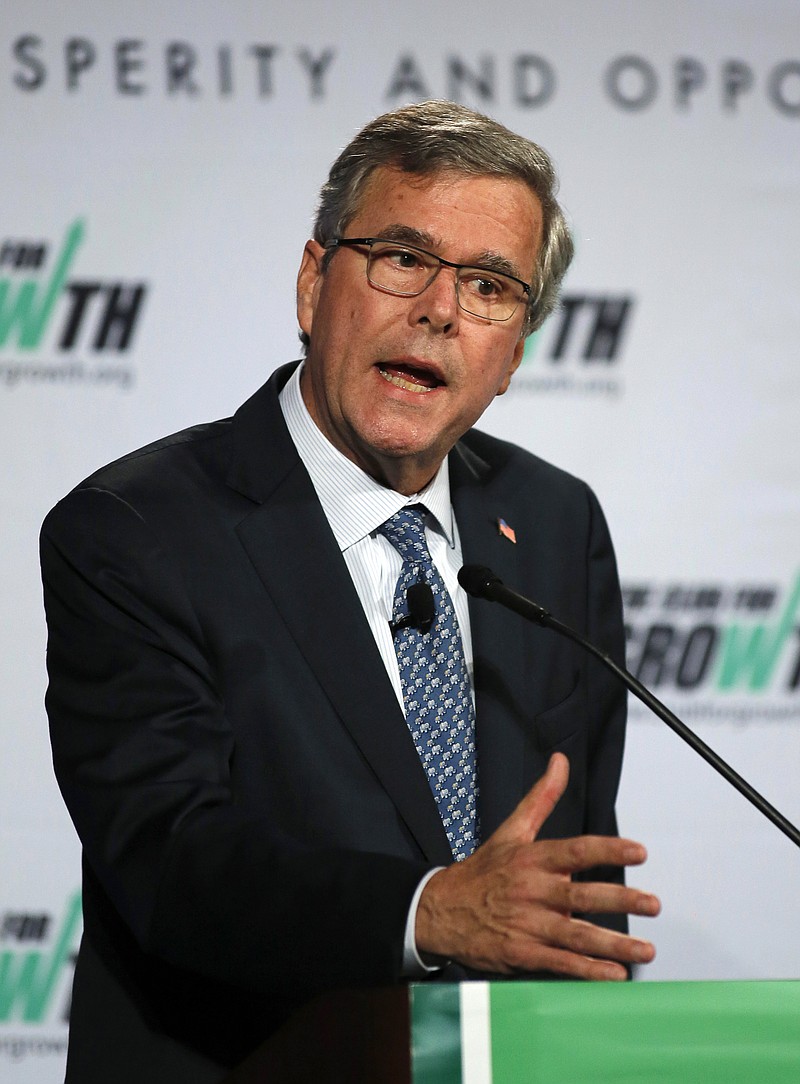 
              Former Florida Gov. Jeb Bush speaks at the winter meeting of the free market Club for Growth winter economic conference at the Breakers Hotel, Thursday, Feb. 26, 2015, in Palm Beach, Fla. (AP Photo/Joe Skipper)
            