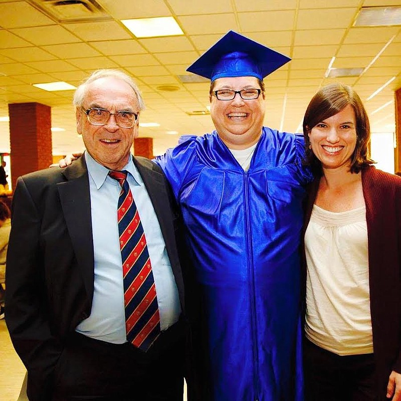 The photo shows theologian Jurgen Moltmann, Kelly Gissendaner and Dr. Jenny McBride during Gissendaner's graduation from the Candler School of Theology's Certificate of Theological Studies in 2011.