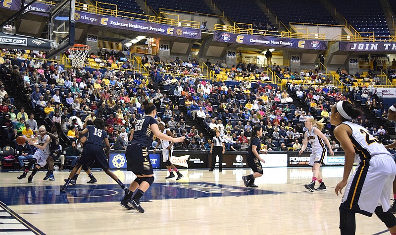 A large crowd watched the Mocs defeat the Bucs 64-42.  