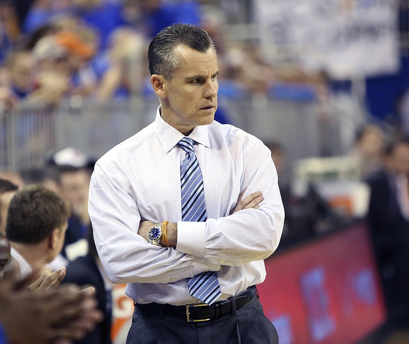 Florida head coach Billy Donovan watches his team play defense against Tennessee during their game, Saturday, Feb. 28, 2015 in Gainsville, Fla. (AP Photo/The Gainesville Sun, Brad McClenny) 