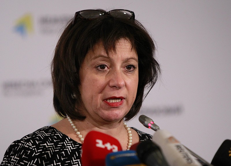 
              FILE - Ukraine’s recently appointed Finance Minister Natalie Jaresko, a U.S. national who adopted Ukrainian citizenship to take up her post, speaks at a news conference in Kiev, Ukraine, in this Feb. 16, 2015 file photo. War-torn Ukraine is a long way from Wood Dale, Illinois. But Natalie Jaresko, the country’s new finance minister who was born and raised in the Chicago suburbs, says she feels just as much at home here as she takes on a daunting task: overhauling a Soviet-era economy at a time when public finances are being drained by war.  (AP Photo/Sergei Chuzavkov, File)
            