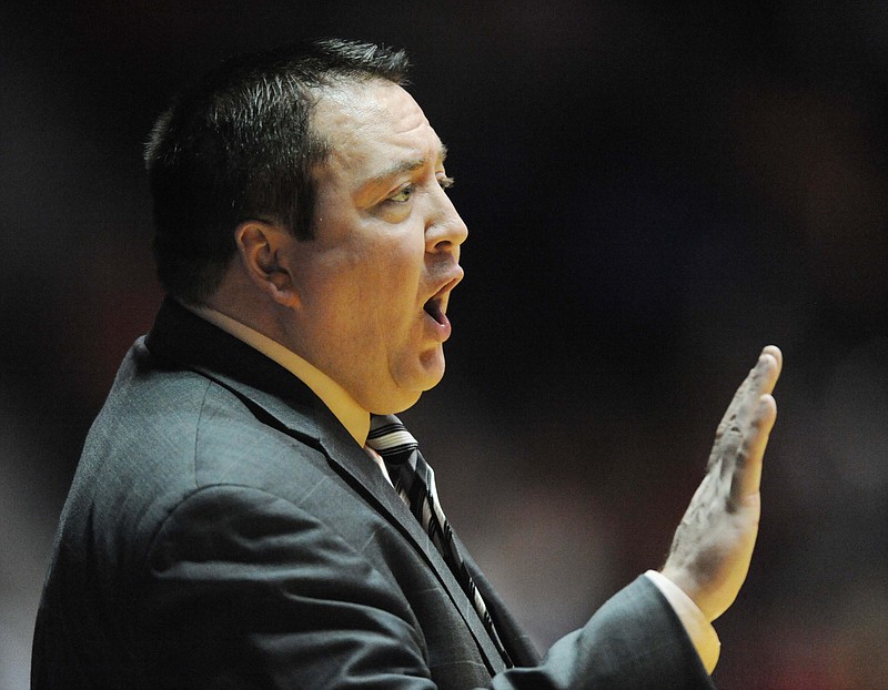 Tennessee head coach Donnie Tyndall reacts against Mississippi during an NCAA college basketball game in Oxford, Miss., on Saturday, Feb. 21, 2015.