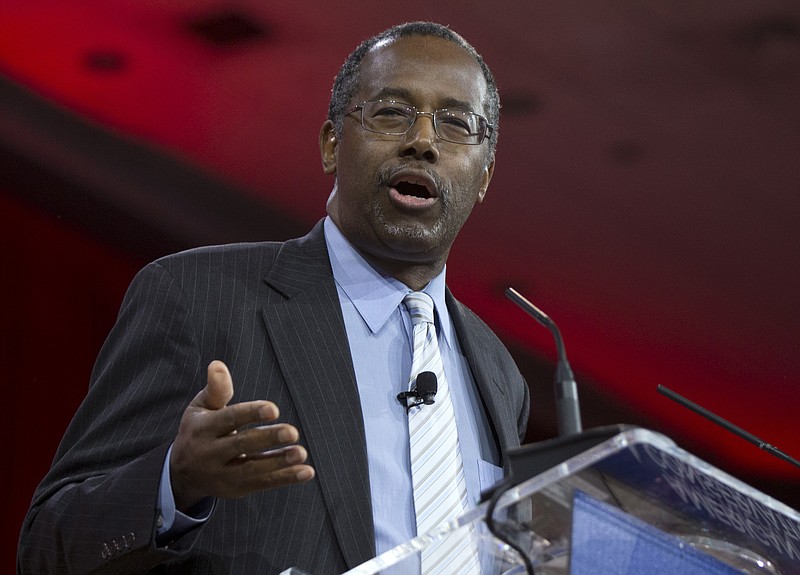 
              FILE - In this Feb. 26, 2015 file photo, Ben Carson speaks in National Harbor, Md. Carson has created an exploratory committee to run for president, becoming the first high-profile Republican candidate to formally enter the 2016 presidential contest.  (AP Photo/Carolyn Kaster, File)
            