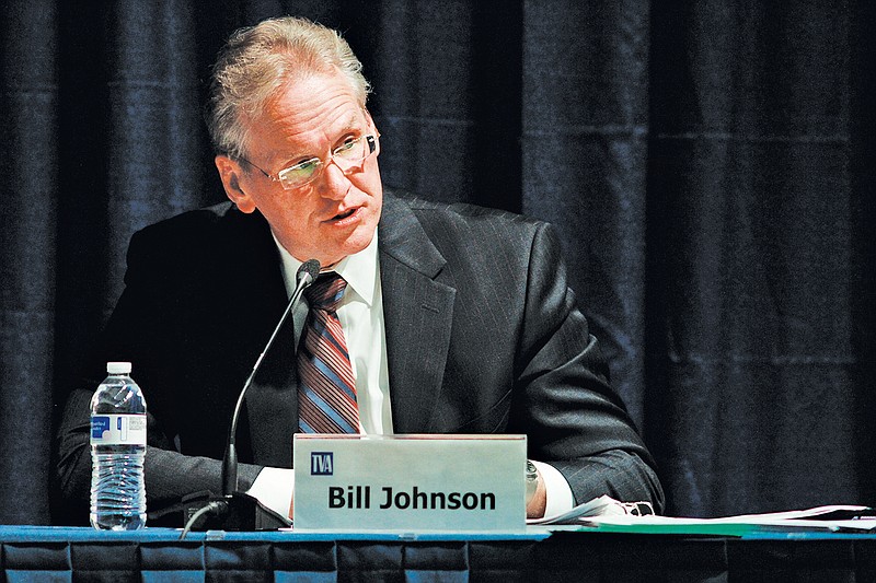 Bill Johnson is seen during a TVA board meeting in February 2014. Johnson became president of TVA after being fired following Duke's merger with Progress, where he was the chief executive.