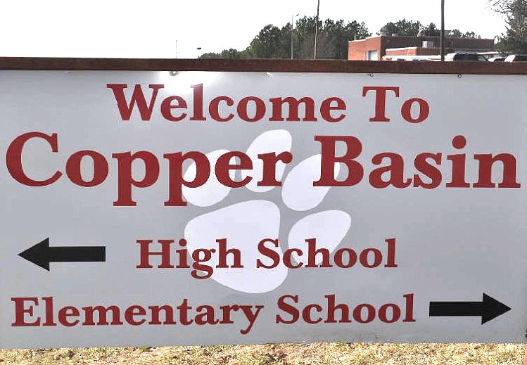 Directional sign for Copper Basin High School in Copperhill, Tenn. (Facebook Photo)