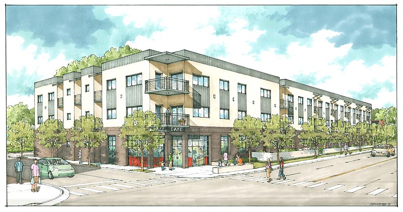 An Elemi Architects artist's rendering of proposed Highland Park apartments.