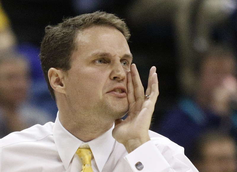 UTC men's basketball coach Will Wade directs players during the Mocs' SoCon basketball game against the UNCG Spartans on Saturday, Jan. 24, 2015, at McKenzie Arena in Chattanooga.