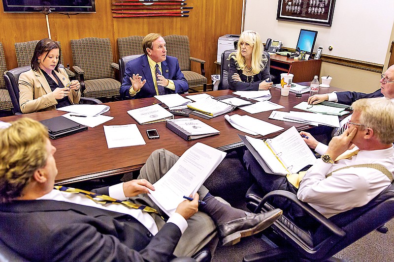 The House Civil Justice Committee holds a "pre-meeting" at the legislative office complex in Nashville on Monday.