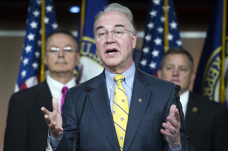 House Budget Committee Chairman Rep. Tom Price, R-Ga. speaks on Capitol Hill in Washington, Tuesday, March 17, 2015, to discuss a synopsis of the House Republican budget proposal as he announces the plan. The plan includes a boost in defense spending but cuts in the Medicaid program for the poor, food stamps and health care subsidies. (AP Photo/Cliff Owen)

