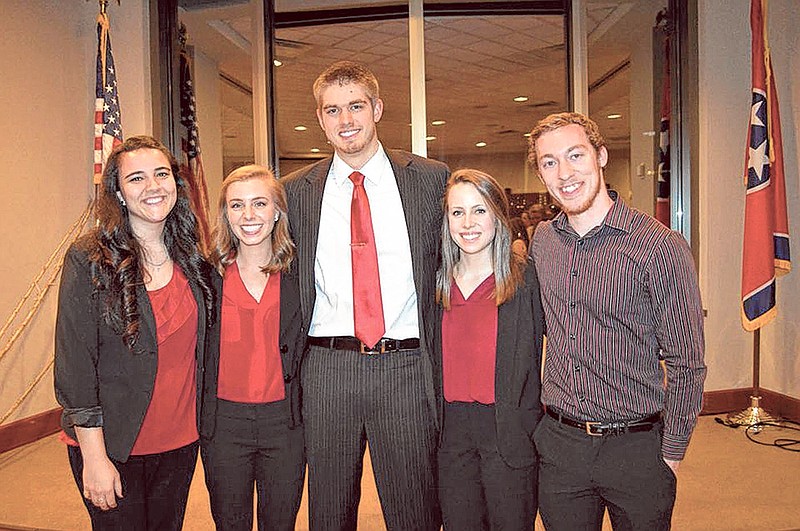 The organizers of Remedy Flies at Lee University include, from left, Ali DiGirolamo, Rebecca Thomas, Derek Murray, Caroline Campbell and Josh Murphy. The startup business won $20,000 in the Elevate faith-based startup competition hosted by Covenant College Saturday night.