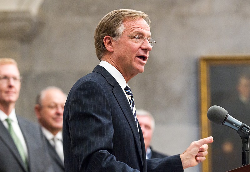 Gov. Bill Haslam announces a healthier communities initiative at the state Capitol in Nashville on March 11, 2015. 