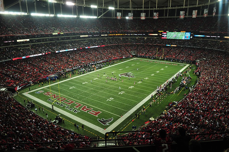 This is a Dec. 15, 2011, file photo showing the Georgia Dome during an NFL football game between the Atlanta Falcons and the Jacksonville Jaguars in Atlanta.