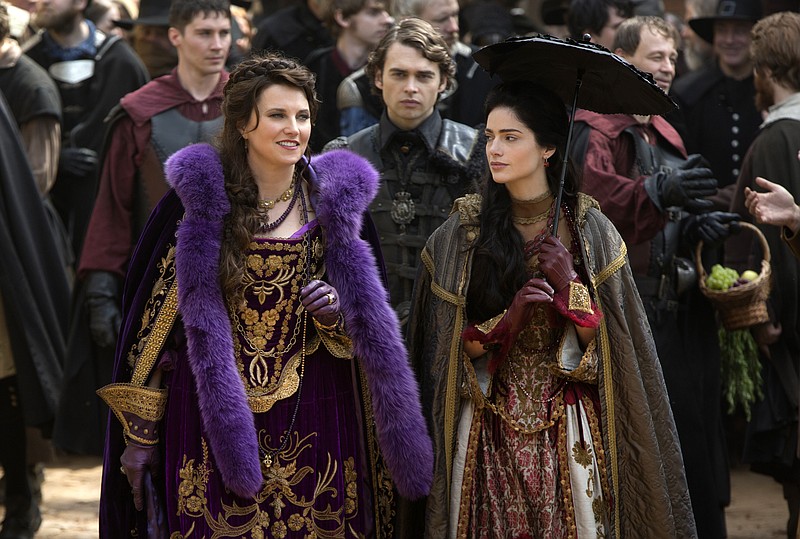 
              In this image released by WGN America, Lucy Lawless portrays Countess Marburg, left, and Janet Montgomery portrays Mary Sibley, in WGN America’s breakout hit series "Salem," premiering Sunday, April 5 at 10:00 p.m. ET. (AP Photo/WGN America, William Lothridge)
            