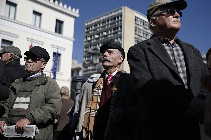 
              Hundreds of  pensioners take part in a anti-austerity protest, in central Athens, on Wednesday, April 1, 2015. Greece and its international creditors are still struggling to agree on a list of economic reforms that are deemed necessary for the country to unlock emergency funds and stay afloat. (AP Photo/Petros Giannakouris)
            