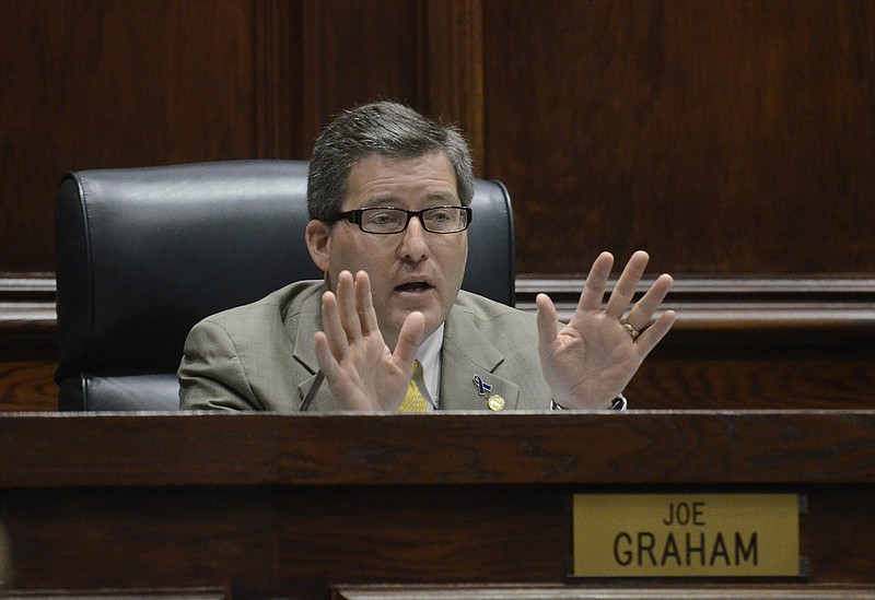 Commissioner Joe Graham speaks during a Hamilton County Commission meeting at the courthouse to vote on school construction proposals.