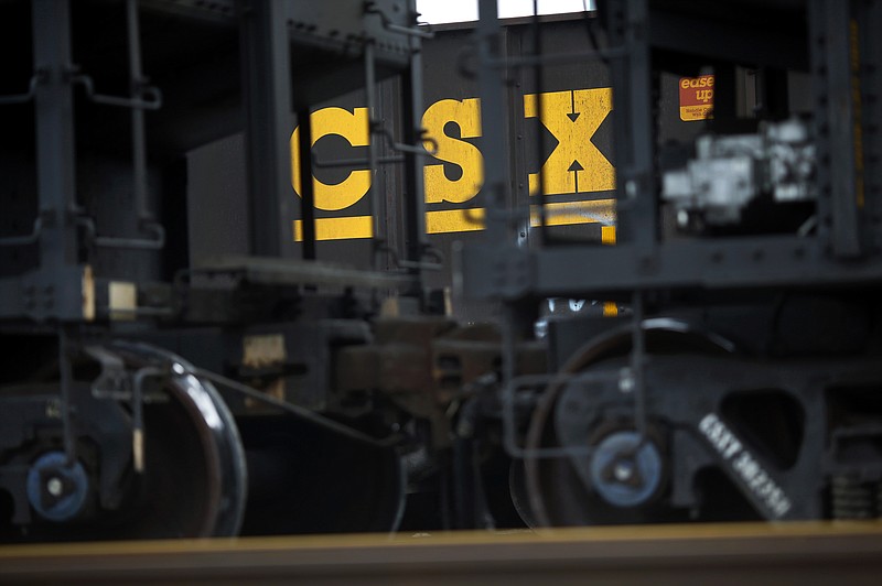 
              FILE - In this March 21, 2014 file photo, CSX hopper cars sit in a yard in Baltimore. CSX Corp. reports quarterly earnings on Tuesday, April 14, 2015. (AP Photo/Patrick Semansky, File)
            