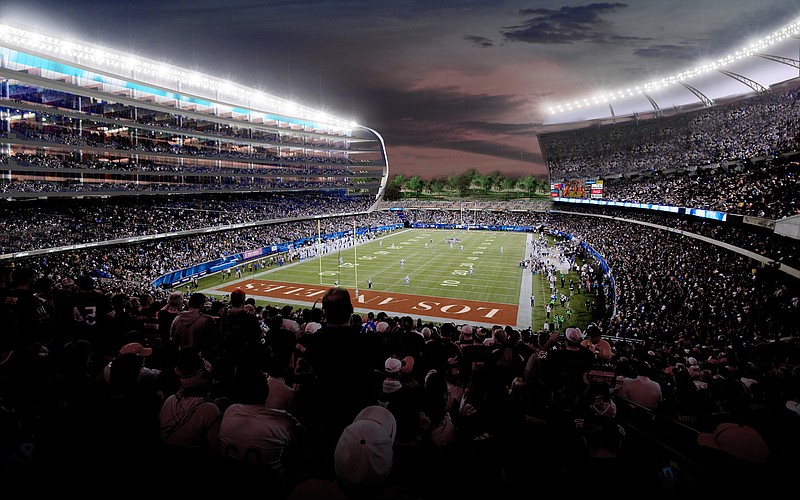 
              FILE - This undated artist rendering provided by MANICA Architecture shows an artist's rendering of a newly proposed NFL stadium in the city of Carson, Calif. The Los Angeles suburb of Carson could approve a $1.7 billion NFL stadium Tuesday, April 21, 2015, in the wake of a similar vote in nearby Inglewood, even though many details haven’t been worked out and funding is uncertain. (MANICA Architecture via AP, File) NO SALES
            