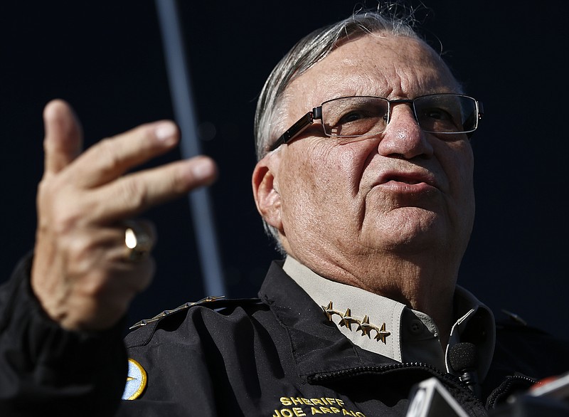 Maricopa County Sheriff Joe Arpaio speaks with the media in Phoenix in this 2013 file photo.