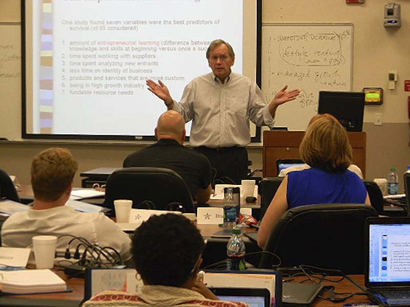 Dr. Michael Morris, a University of Florida professor who helped bring the Veterans Entrepreneurship Program to the University of Tennessee at Chattanooga, lectures veterans during last summer's program. Veterans have until next Thursday to apply for this summer's entrepreneurship training program.