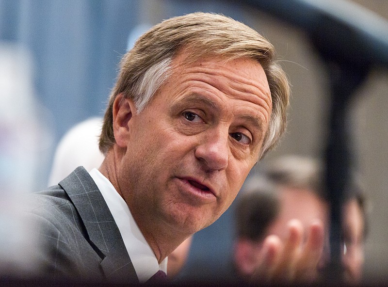 
              Republican Gov. Bill Haslam speaks about the conclusion of the legislative session at a news conference at the state Capitol in Nashville, Tenn., on Thursday, April 23, 2015. (AP Photo/Erik Schelzig)
            