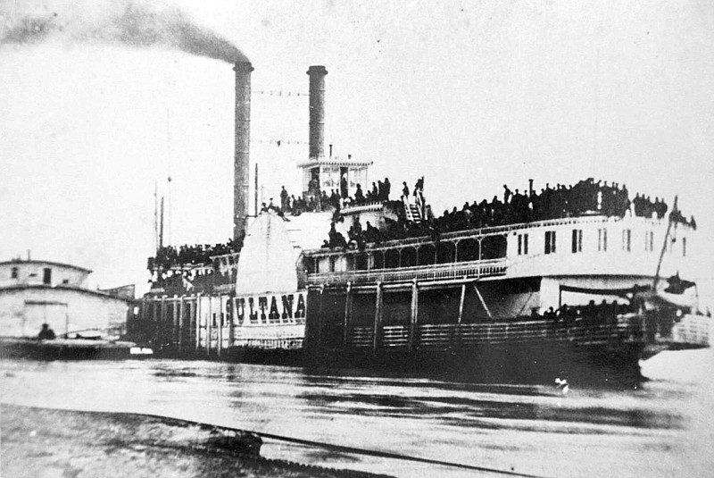 
              FILE - In this April 26, 1865 file photo, provided by the Library of Congress, the steamboat Sultana is docked on the Mississippi River at Helena, Ark. About 1,800 people died when the boat exploded the following night near Marion, Ark. (AP Photo/Library of Congress Prints and Photographs Division, File)
            