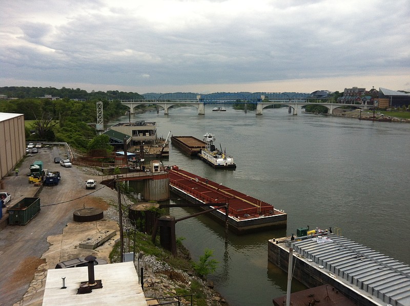 The Casey barge is prepared for removal on Wednesday, Apr. 29, 2015, in Chattanooga.