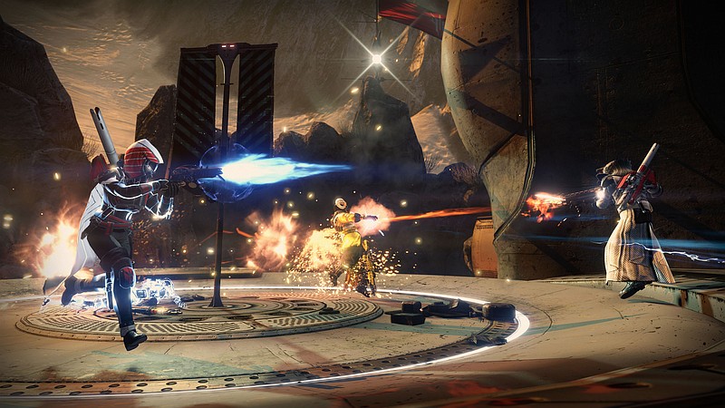 
              This photo provided by Bungie/Activision Publishing shows a third-person view of players competing in a “Control” match on the new “Thieves Den” map in the multiplayer video game “Destiny.” The game’s second expansion, “House of Wolves,” will be released May 19, 2015.  (Bungie/Activision Publishing via AP)
            