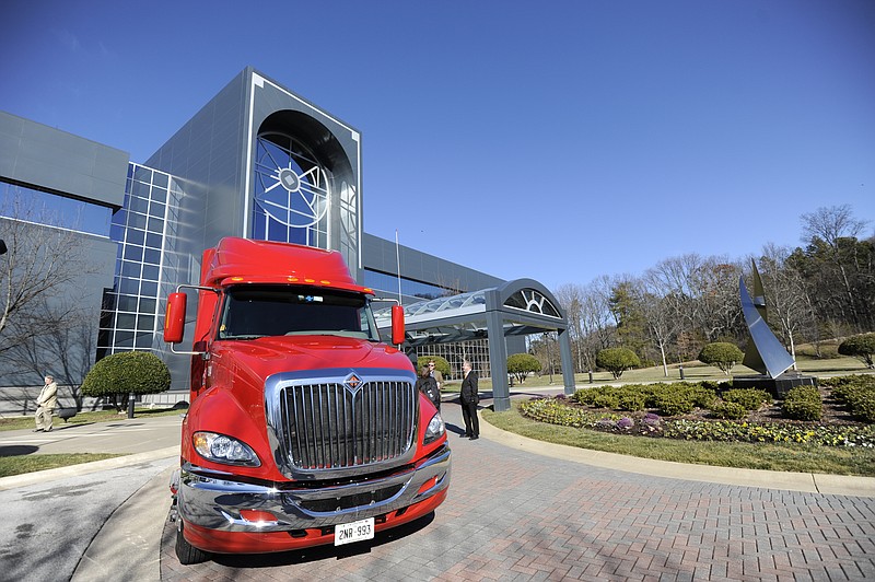 A truck sits parked outside of the U.S. Xpress Enterprises building in Chattanooga in this 2011 file photo