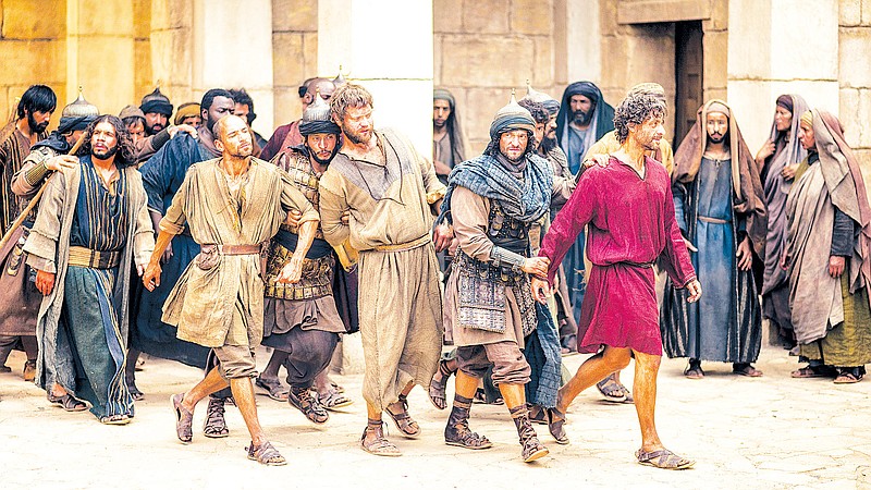 Fraser Ayres as Simon the Zealot, Johannes Haukur Johannesson as Thomas, Chris Brazier as Rueben and Adam Levy as Peter in "A.D. The Bible Continues." (Joe Alblas/lightworkers Media/NBC photo)