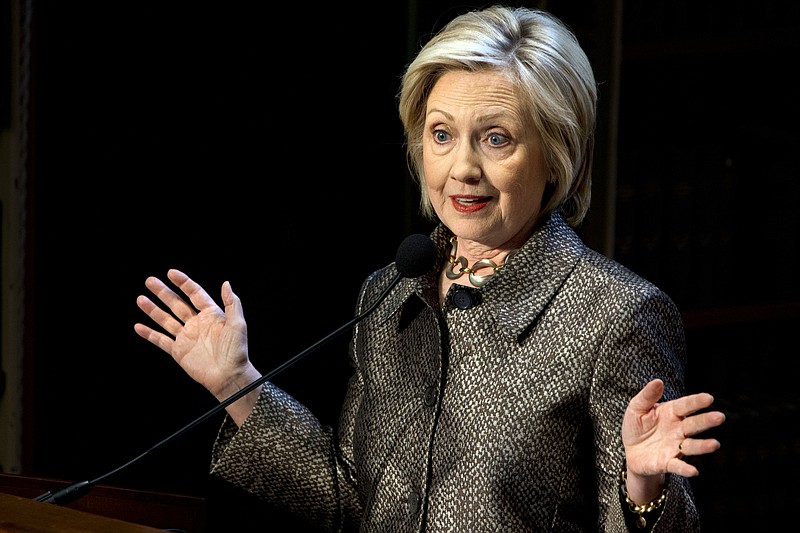 In this April 22, 2015, file photo, Democratic presidential candidate Hillary Rodham Clinton speaks in Washington.