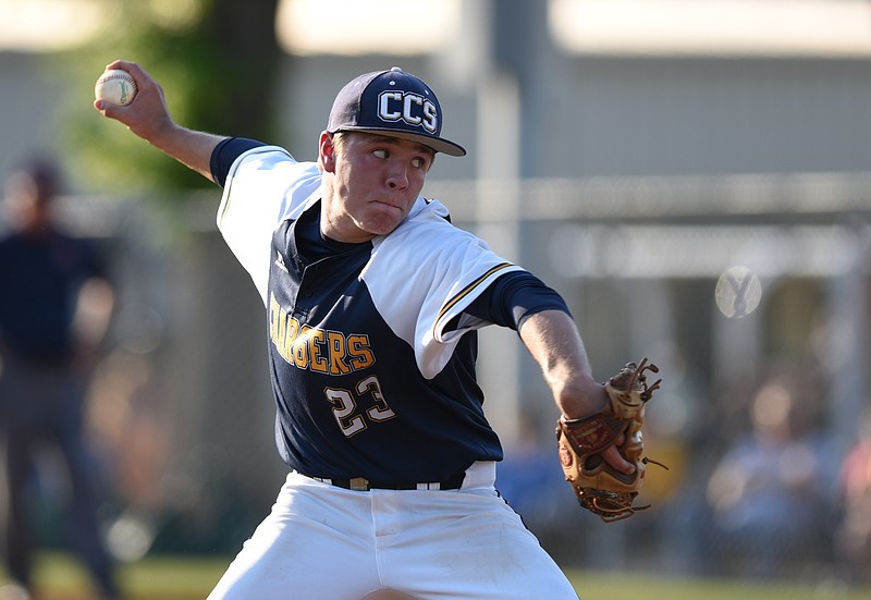 Chattanooga Christian School's Zach Mercer pitches against Signal Mountain at CCS on Wednesday, May 6, 2015.