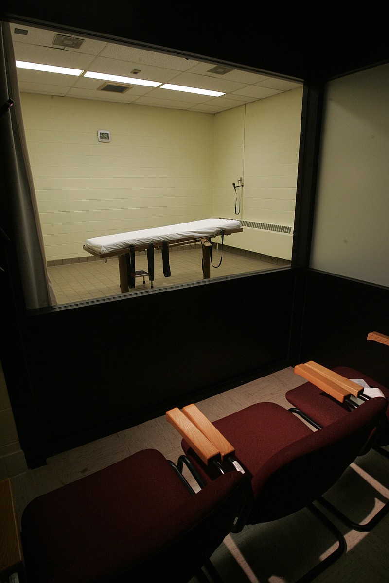 
              FILE - This November 2005, file photo, shows the death chamber at the Southern Ohio Corrections Facility in Lucasville, Ohio. Drugmaker Akorn has asked states to return supplies of the company’s drugs that could be used for lethal injection. Akorn says it strongly objects to the use of its products in capital punishment and demands the return of the drugs in question, midazolam, a sedative, and hydromorphone, a painkiller. (AP Photo/Kiichiro Sato, File)
            