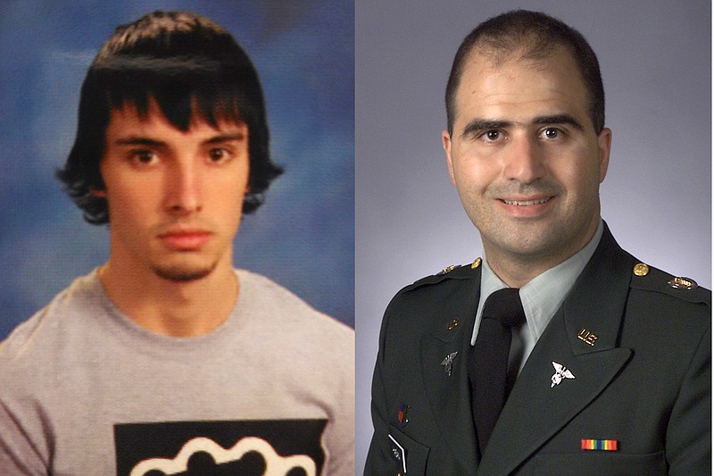 This combination of photos provided by John Ritchie and the Uniformed Services University of the Health Sciences shows Christopher Lee Cornell, left, and Nidal Malik Hasan.