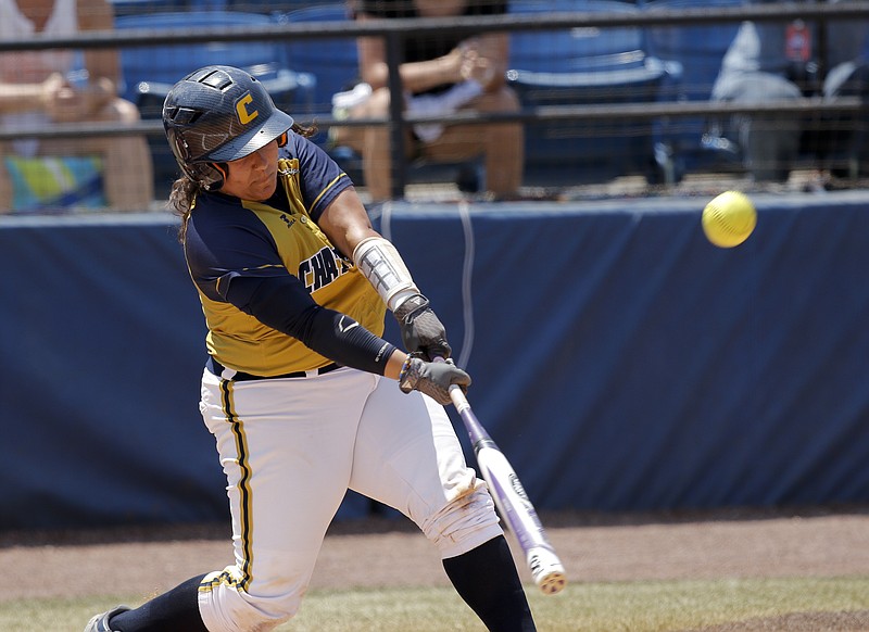 UTC catcher Anyssa Robles bats during the Mocs' SoCon softball tournament championship game Saturday, May 9, 2015, at Frost Stadium in Chattanooga.