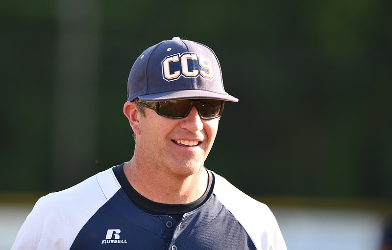 Chattanooga Christian School coach Joel Johnson watches the game against Signal Mountain at CCS.