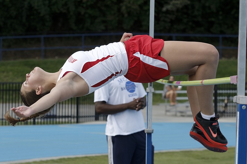Baylor's Selena Popp competes in the high jump during TSSAA D-II regional field events Tuesday, May 12, 2015, at Girls Preparatory School in Chattanooga.