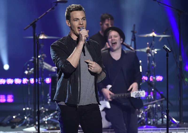 Finalist Clark Beckham, left, and Patrick Stump, of Fall Out Boy, perform at the American Idol XIV finale at the Dolby Theatre on Wednesday, May 13, 2015, in Los Angeles.