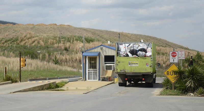 A private garbage service truck pull up the the scales Thursday on the way into the Walker County Landfill.