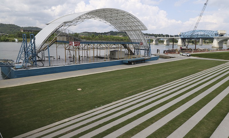 The Riverbend Coke Stage is docked in downtown on Tuesday, May 19, 2015.