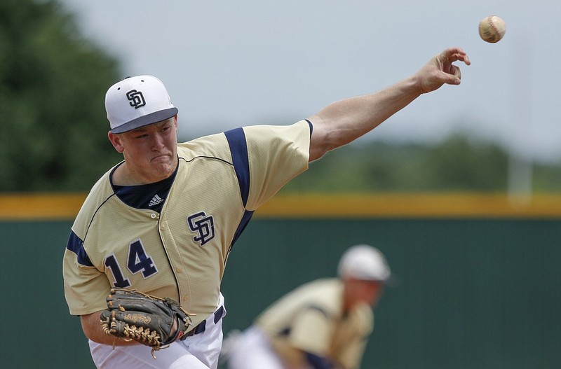 Soddy-Daisy's Hunter Maynor pitches during their Class AAA state baseball tournament game against Hardin Valley on Wednesday, May 20, 2015, at the TSSAA Spring Fling in Murfreesboro, Tenn. 