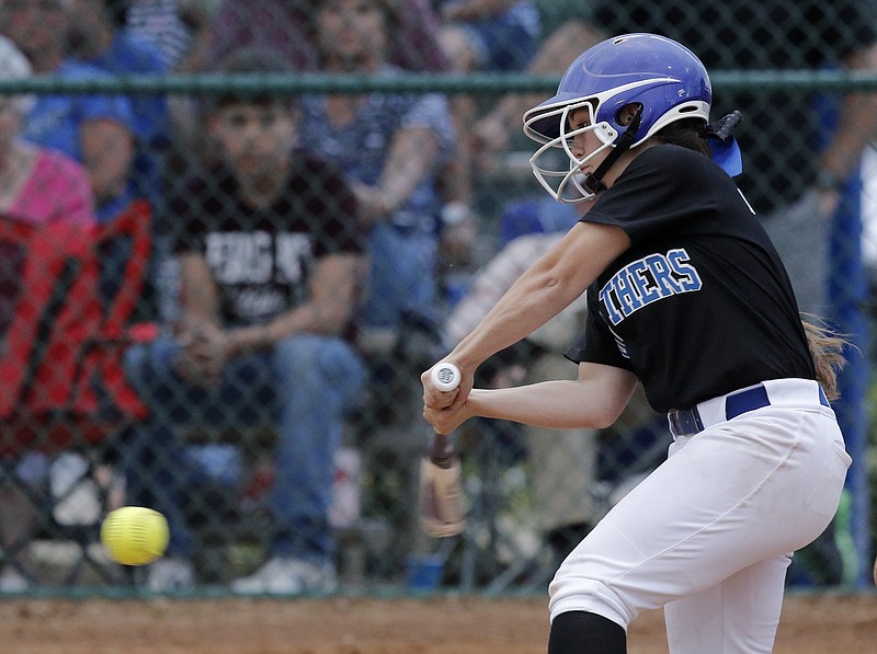 Sale Creek's Mikah McCombs bats during their Class A state softball quarterfinal game against Forrest High at the TSSAA Spring Fling in Murfreesboro, Tenn., on Wednesday, May 20, 2015.