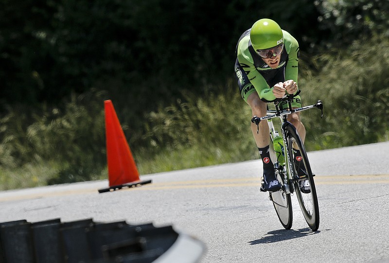 1st place finisher Andrew Talansky competes in the men's U.S. Pro Cycling time trials competition Saturday, May 23, 2015, in Chattanooga. Talansky took 1st place ahead of runner-up Ben King and 3rd place finisher David Williams.