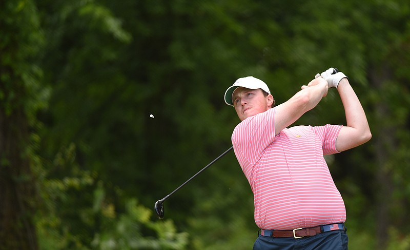 Charles Waddell hits a tee shot as he plays in the John T. Lupton Memorial golf tournament at the Honors Courts in Ooltewah on Sunday, May 24, 2015, near Chattanooga. Waddell won the event in a playoff. Waddell won the event in a playoff with Joseph Delaney.