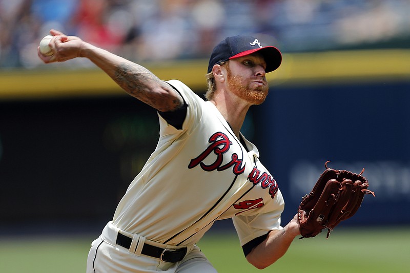 Atlanta Braves starting pitcher Mike Foltynewicz works in his game against the Milwaukee Brewers, Sunday, May 24, 2015, in Atlanta. Atlanta won 2-1.