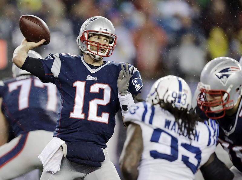 
              FILE - In this Jan. 18, 2015, file photo, New England Patriots quarterback Tom Brady (12)  passes against the Indianapolis Colts during the second half of the NFL football AFC Championship game in Foxborough, Mass. Roger Goodell will hear Tom Brady's appeal of his four-game suspension for his role in the deflated footballs scandal, people with knowledge of the decision tell The Associated Press, Friday, May 22, 2015.  (AP Photo/Charles Krupa, File)
            