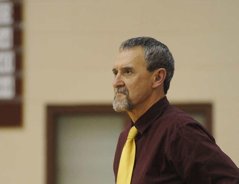 Dade County coach Glen Hicks watches a game against Calhoun Tuesday at Dade County High School.