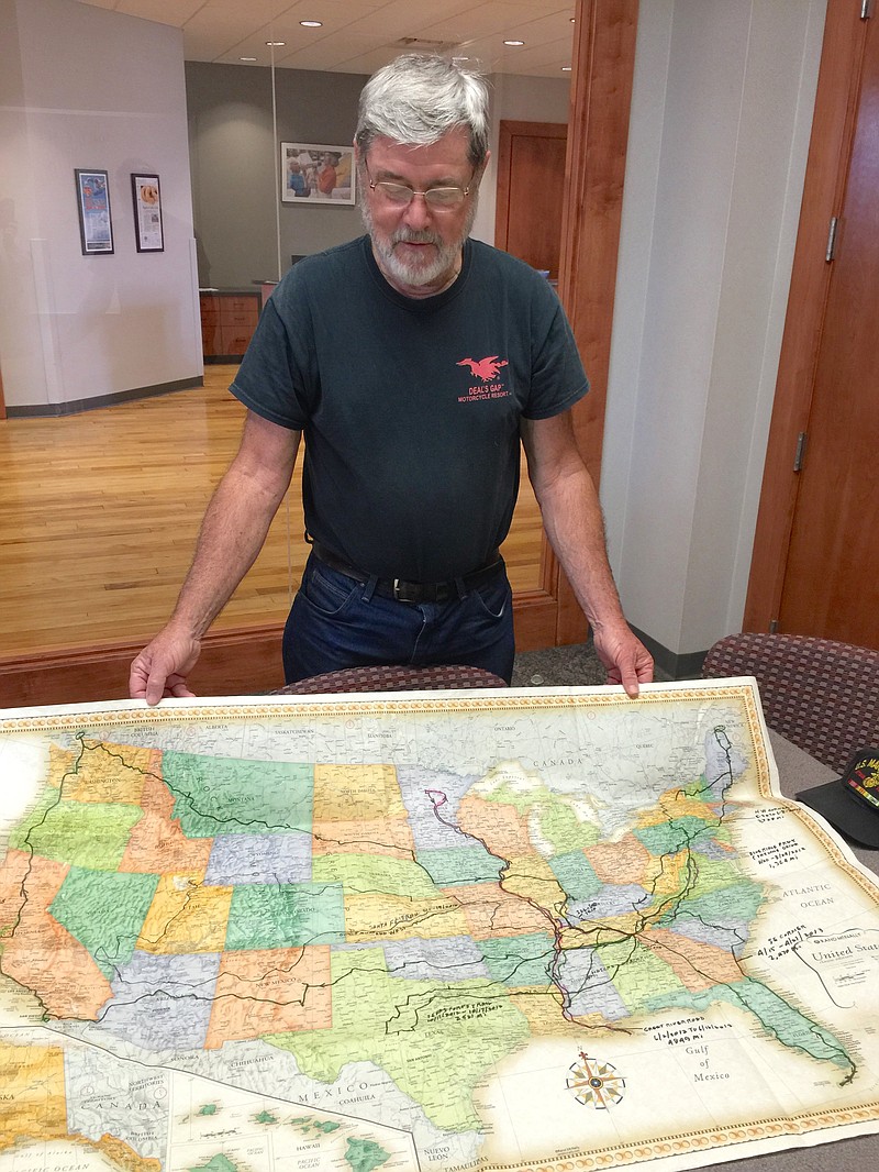 TVA retiree Wayne Rains has traveled to the four corners of the United States on his motorcycle.